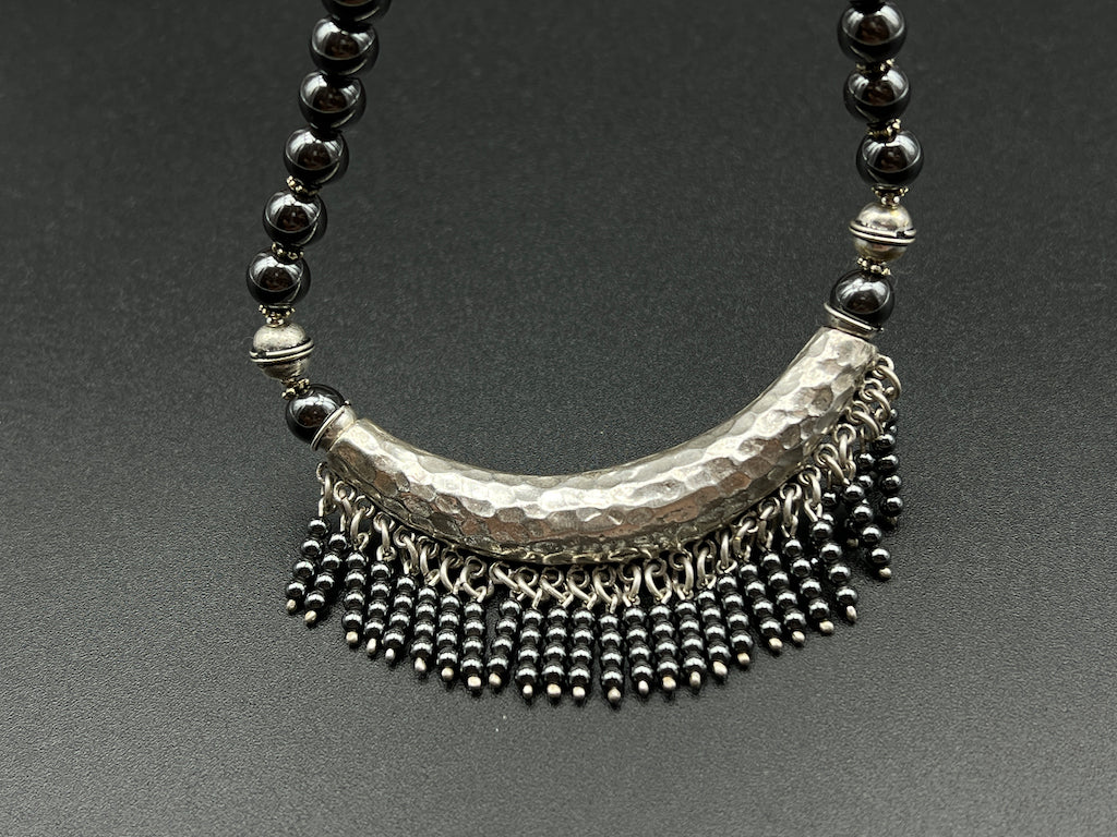 Handmade Vintage Necklace - Marcasite Heavy Moon Chain Necklace