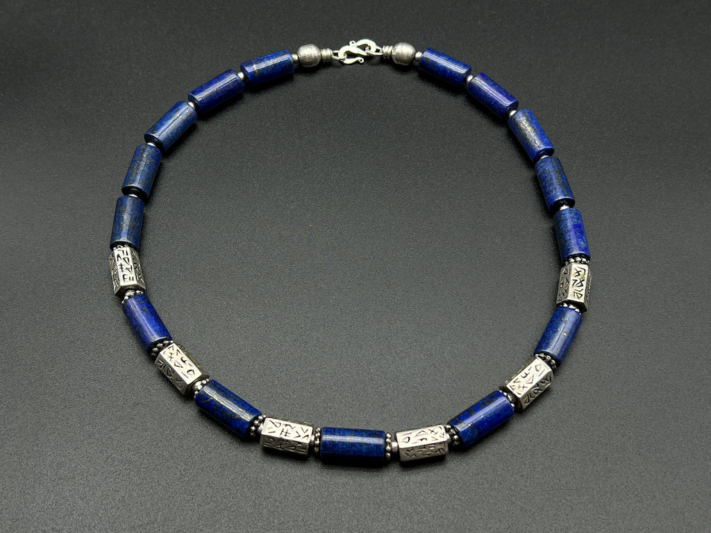 Handmade Vintage Necklace - Lapis Cylinder Phoenician 1