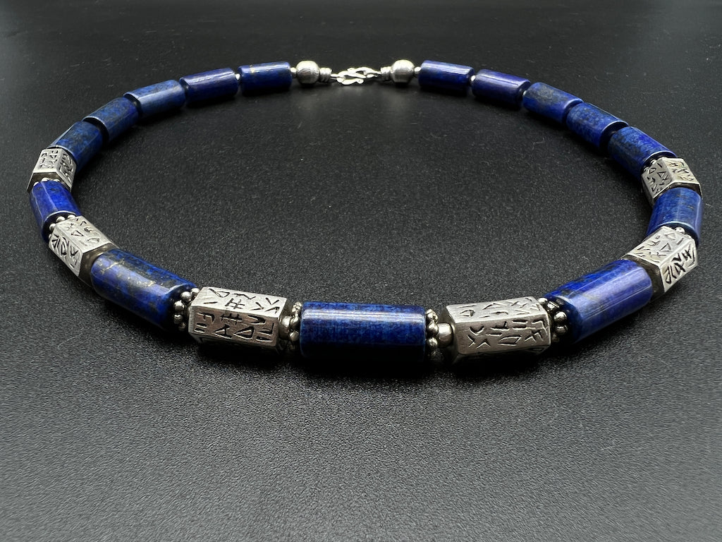 Handmade Vintage Necklace - Lapis Cylinder Phoenician 1