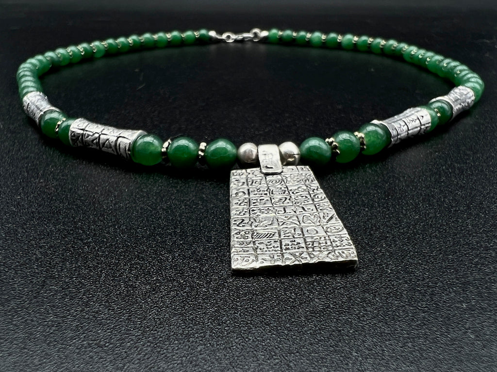 Handmade Vintage Necklace - Phoenician Tablet Green Jade