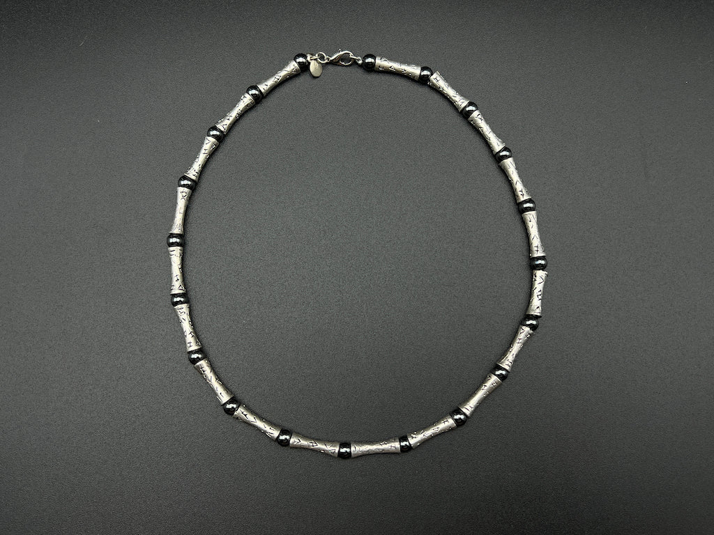 Handmade Vintage Necklace - Phoenician Alphabet Pipes Marcasite