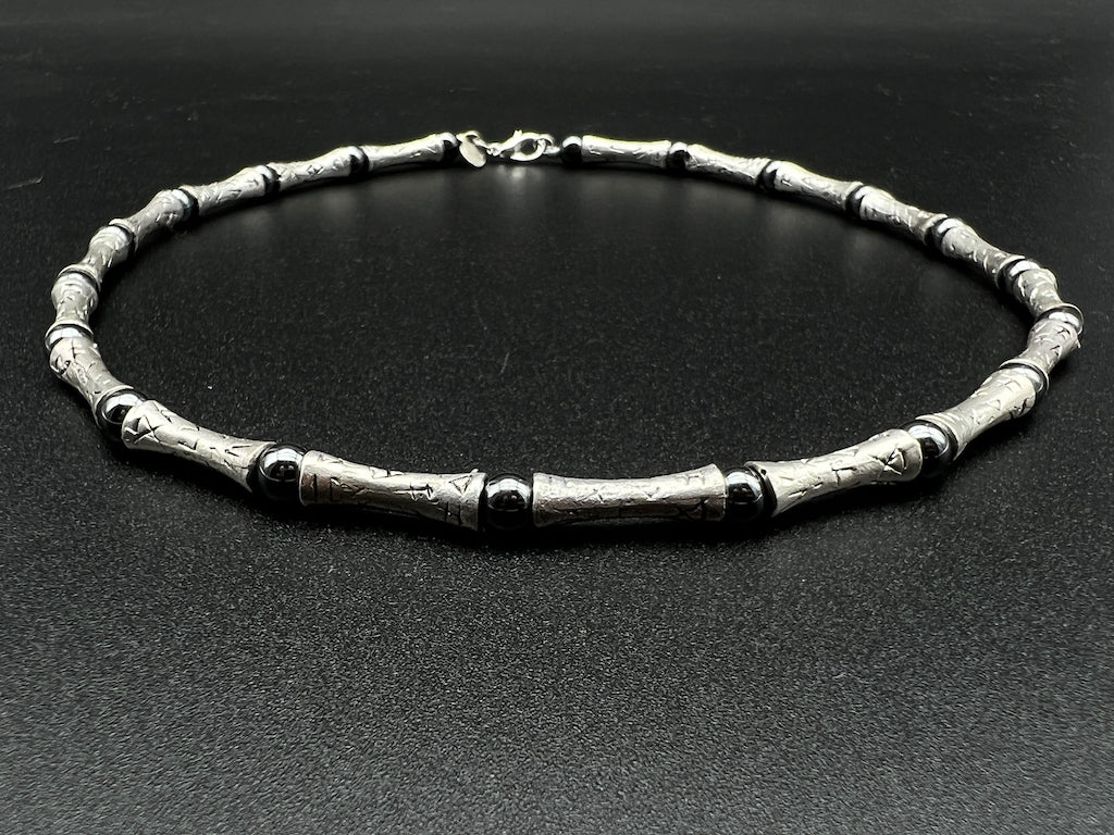 Handmade Vintage Necklace - Phoenician Alphabet Pipes Marcasite