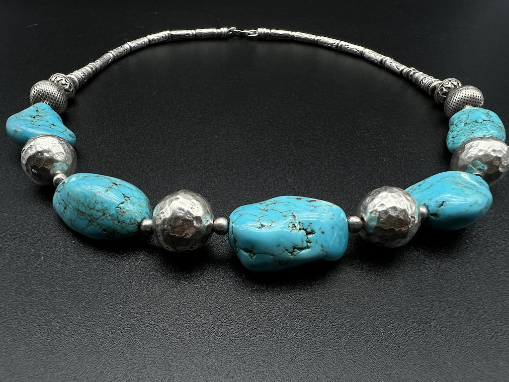 Handmade Vintage Necklace - Five Raw Turquoise