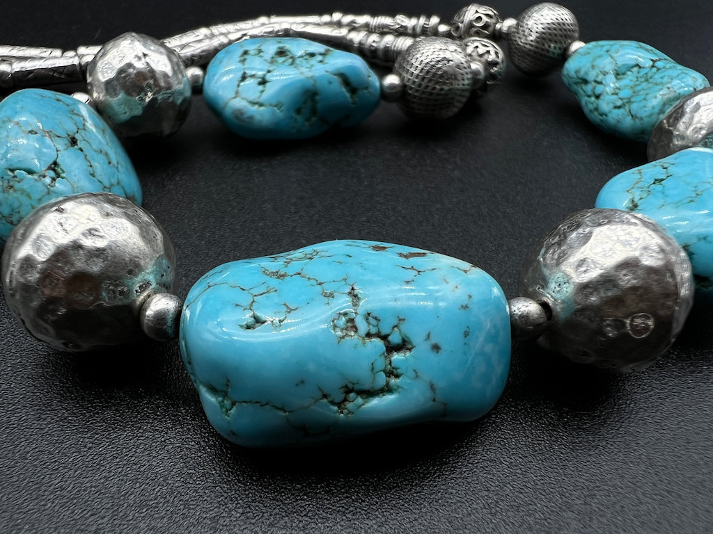 Handmade Vintage Necklace - Five Raw Turquoise