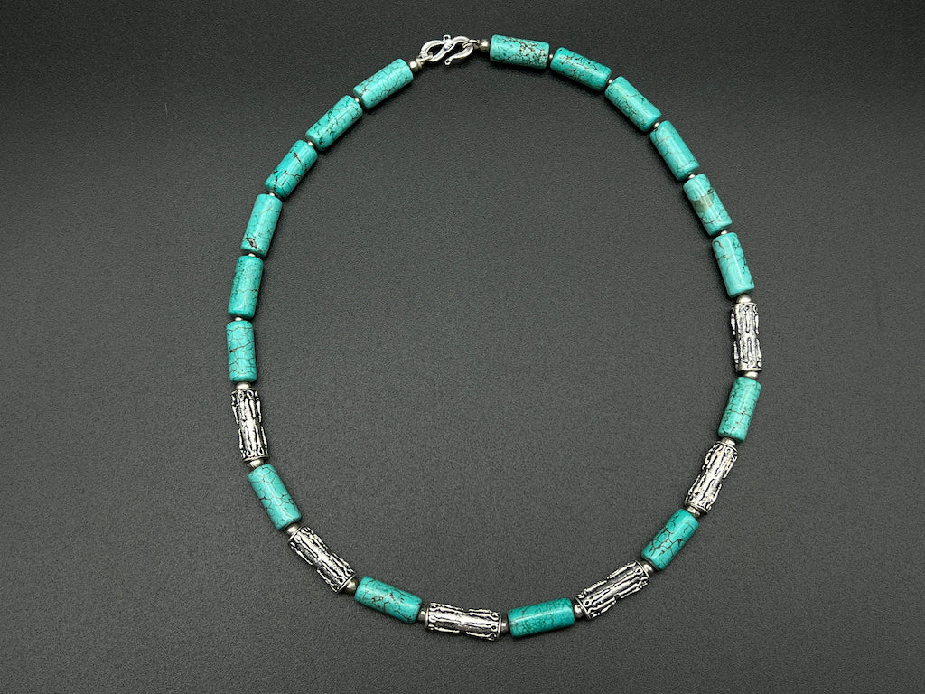Handmade Vintage Necklace - Raw Turquoise Cylinder 2