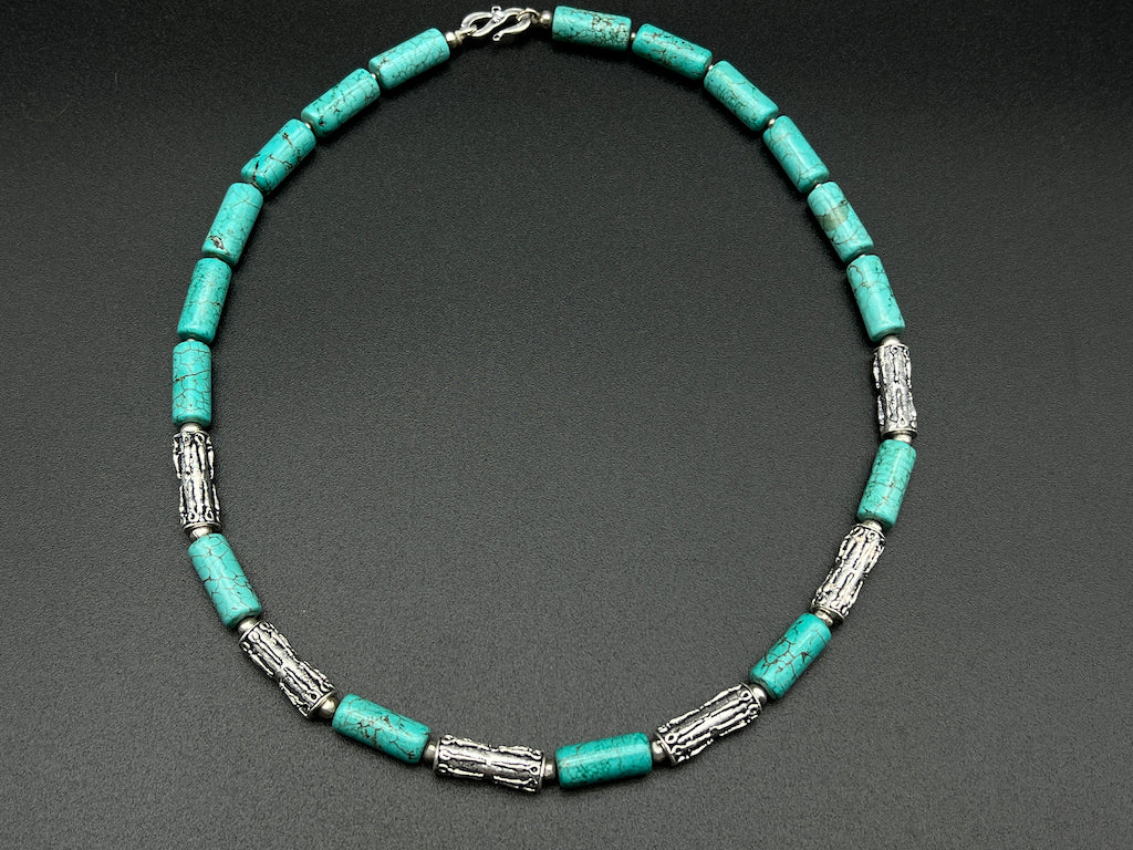 Handmade Vintage Necklace - Raw Turquoise Cylinder 2