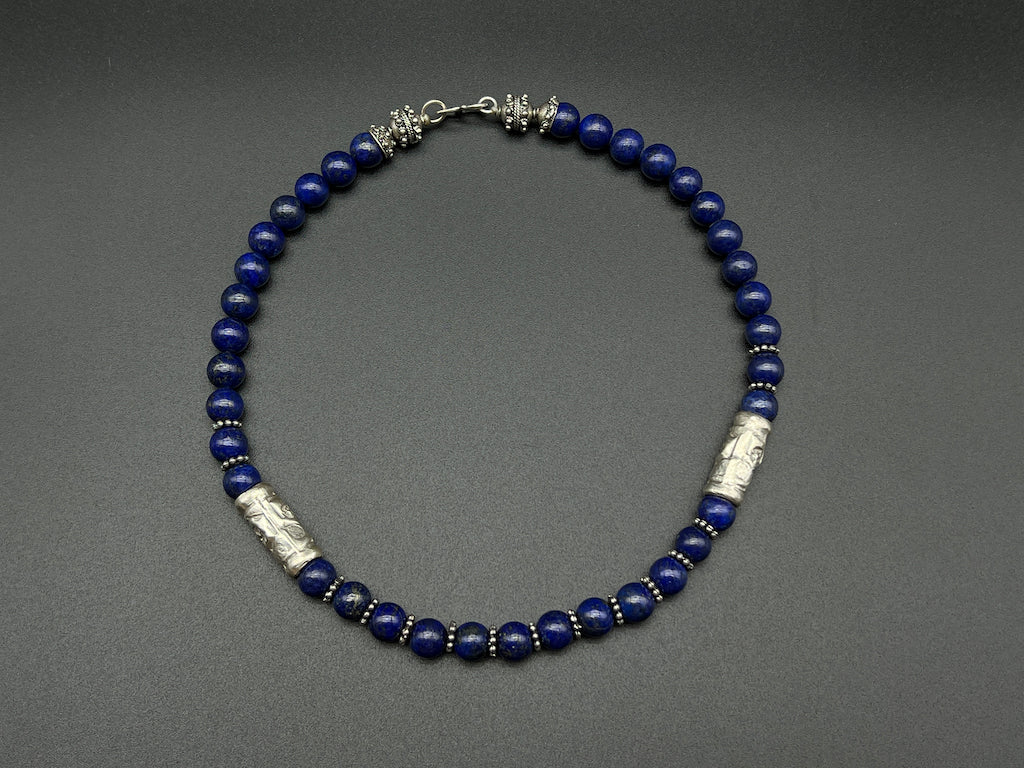 Handmade Vintage Necklace - Lapis Lazuli 2 Pipes Necklace