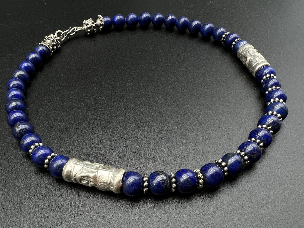 Handmade Vintage Necklace - Lapis Lazuli 2 Pipes Necklace