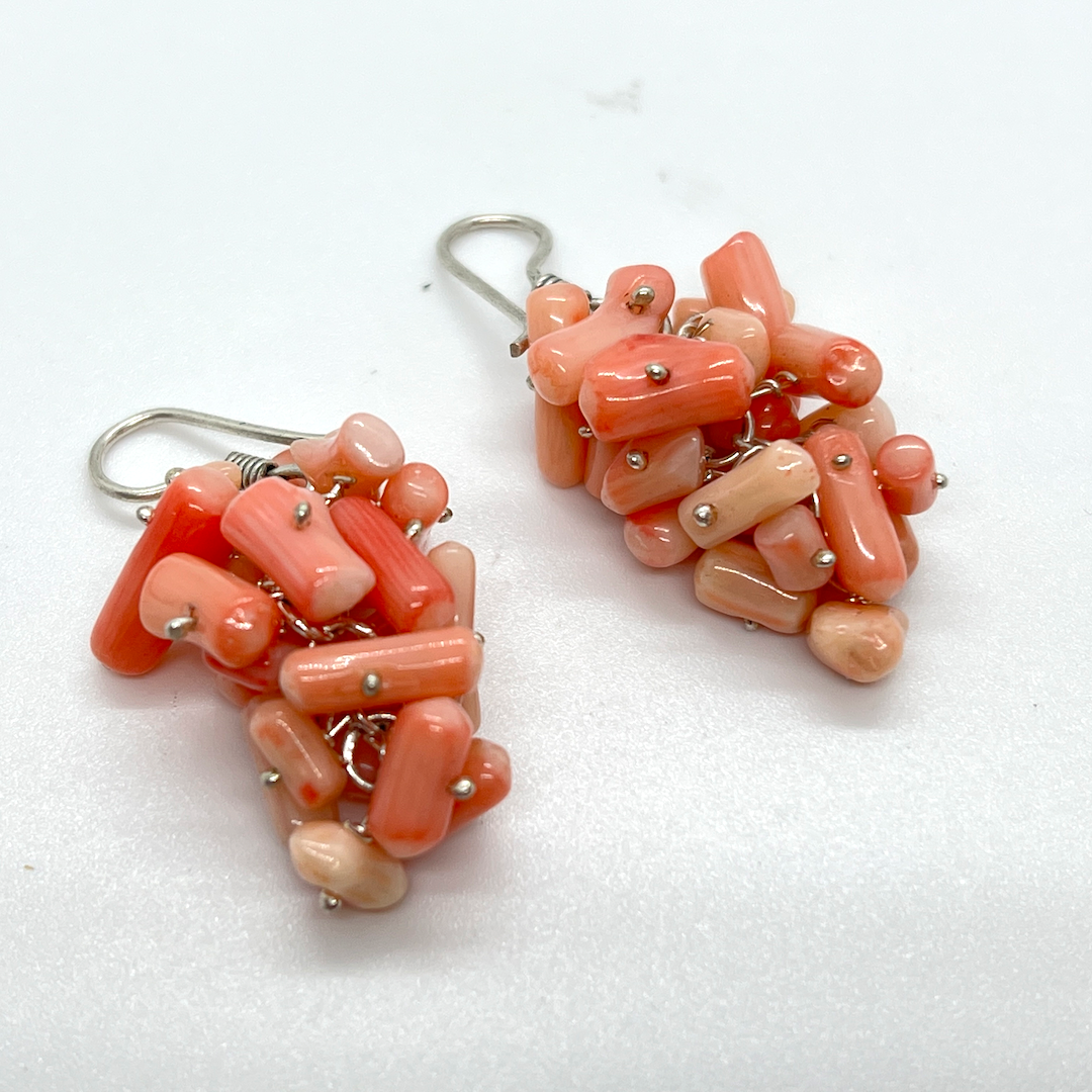 Handmade Aleppo Vintage Earring - Pink Coral Gathered Earring