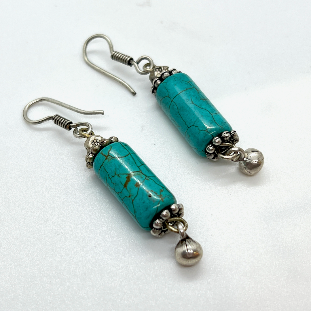 Handmade Aleppo Vintage Earring - Turquoise Cylinder