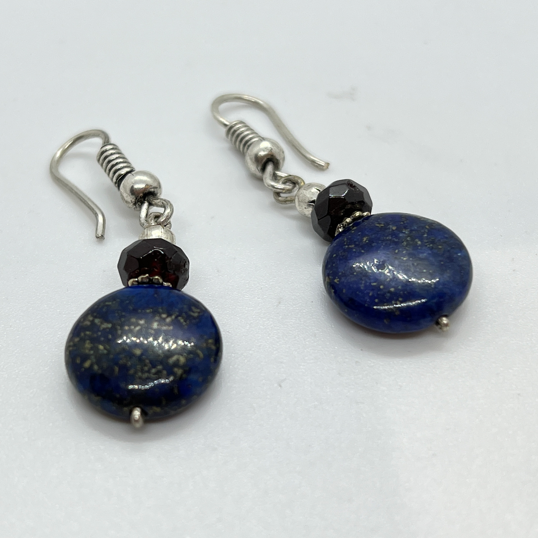 Handmade Aleppo Vintage Earring - Circle Lapis Lazuli With Garnet