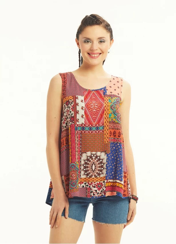 Crew Neck Simple Blouse - Tribal Patch