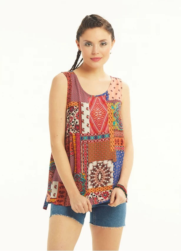 Crew Neck Simple Blouse - Tribal Patch
