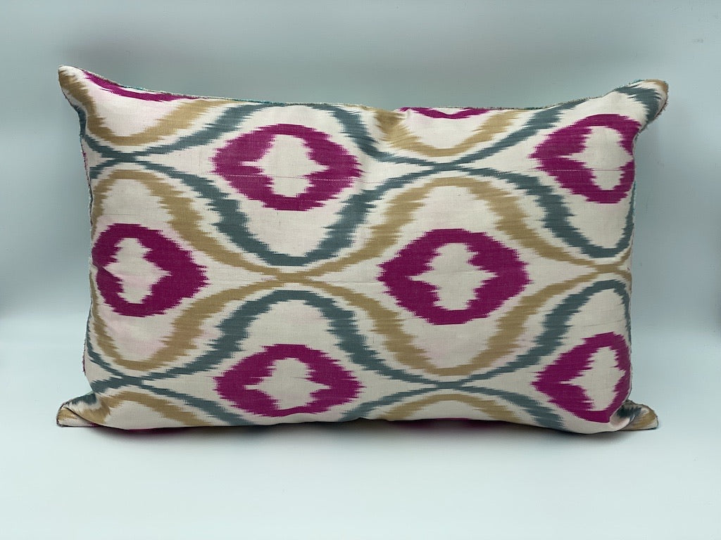 Set of 2 Velvet Double IKAT Silk Back Cushion 60x40 CM - Urchin Pink