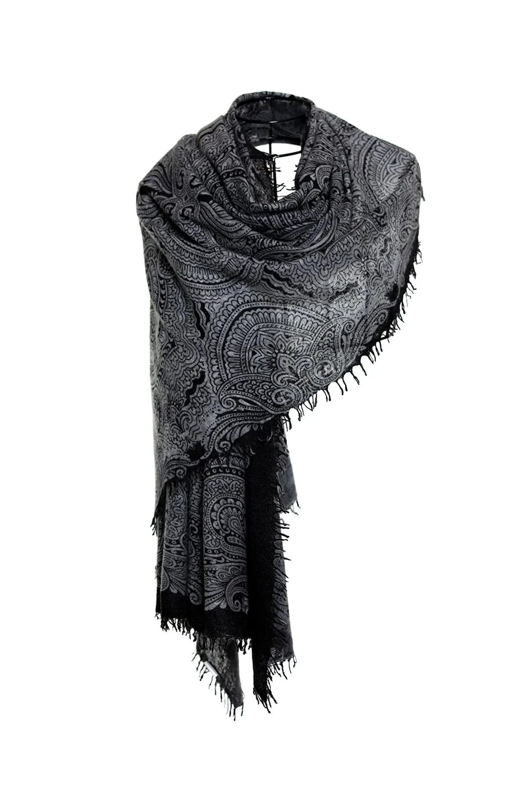 Sparge Thick Knit Baby Cashmere Printed Shawl Paisley - Black