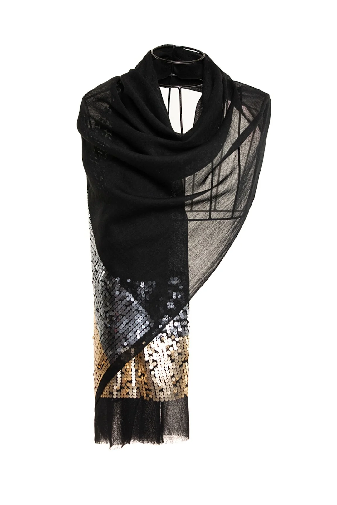 Cashmere and Silk Stole with Sequins - Black