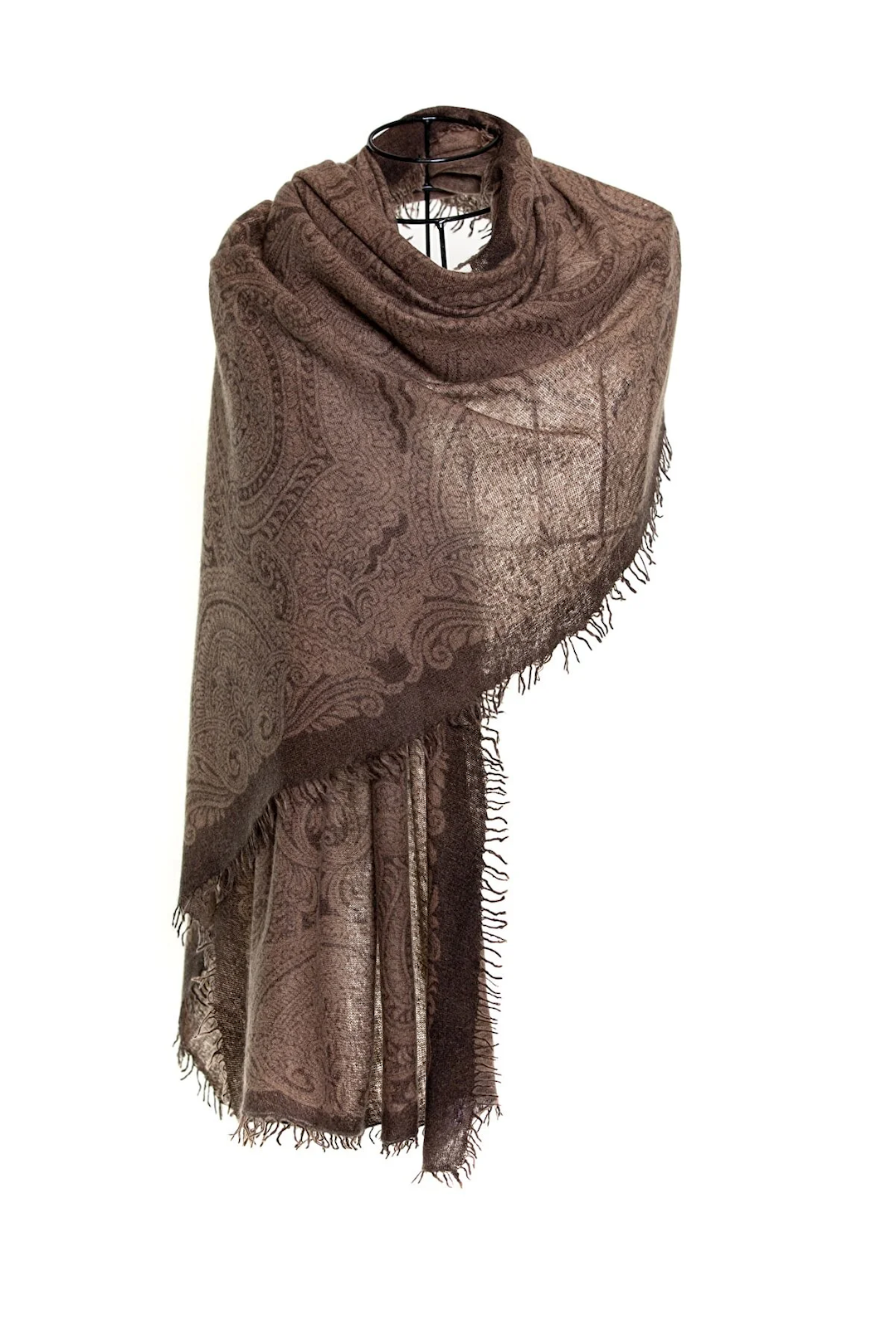 Sparge Thick Knit Baby Cashmere Printed Shawl Paisley - Brown