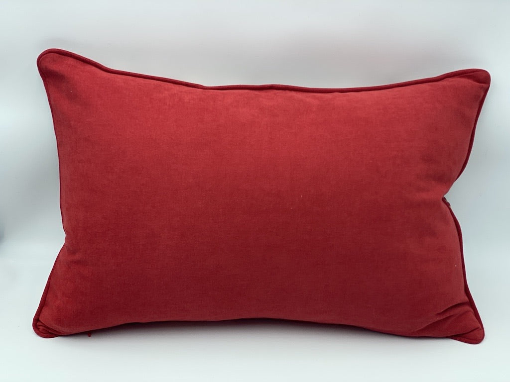 Velvet Feel IKAT Zipper Back Double Cushion 60 CM X 40 CM - Royal Red