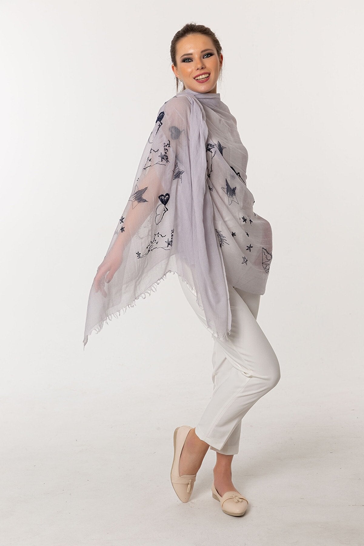 I Heart Cashmere Embroidered Shawl