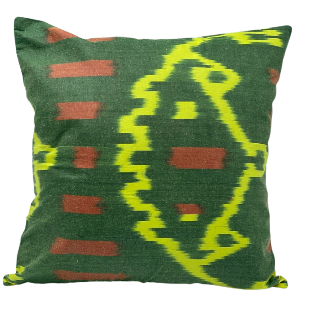 One Side IKAT Cotton Silk Mix Cushion Cover - Sage Green