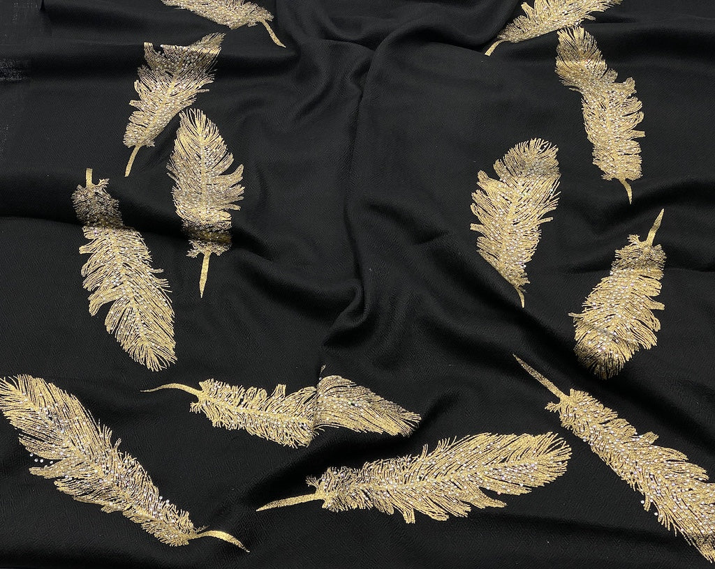Angel Feathers Crystal Feathers Shawl Stole - Black Gold