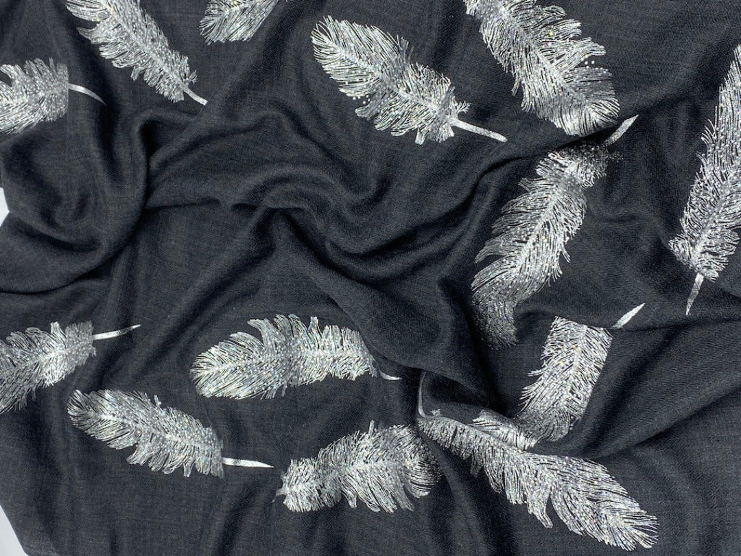Angel Feathers Crystal Feathers Shawl Stole - Charcoal Silver