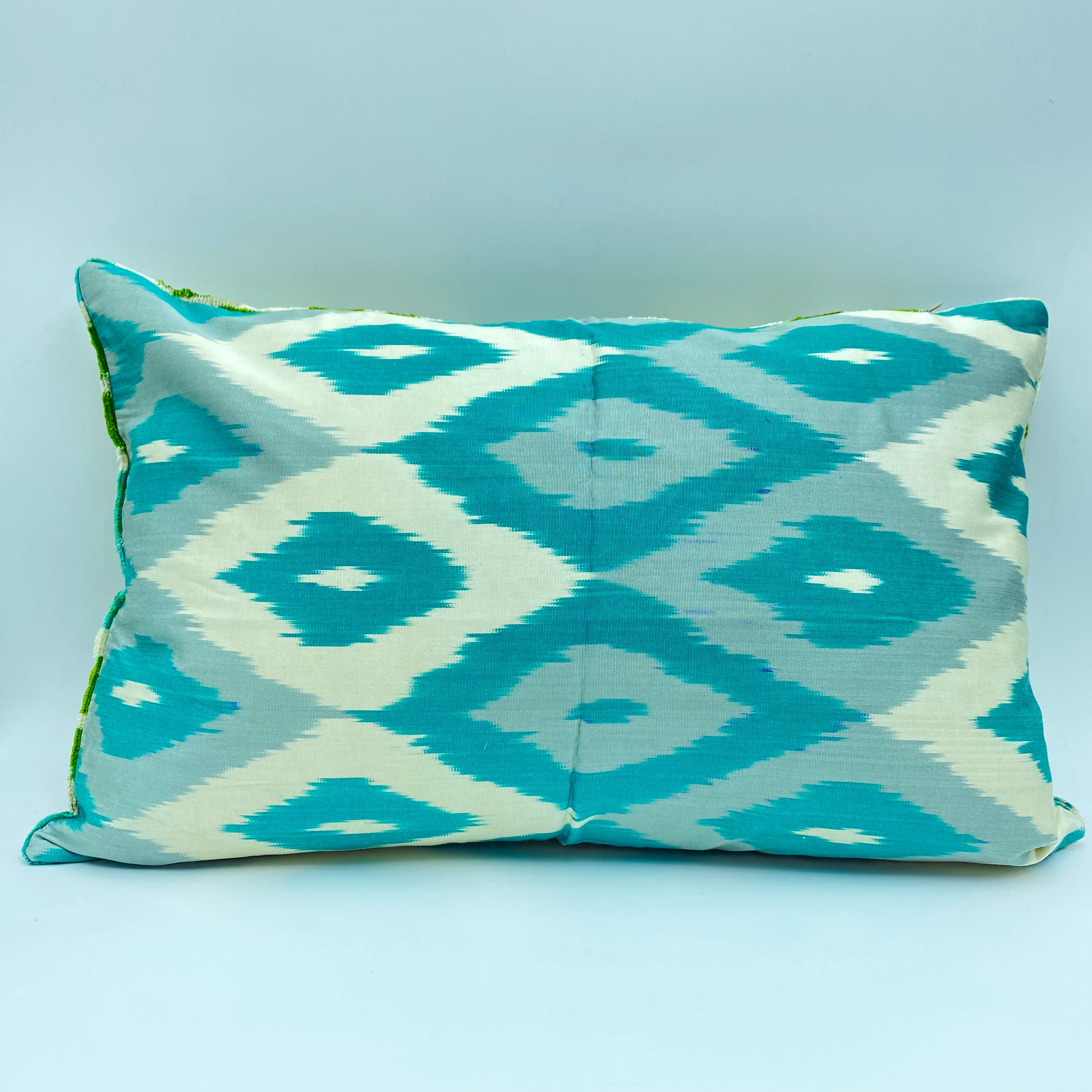 Velvet Double IKAT Silk Back Cushion (60*40) CM - Turquoise Flower