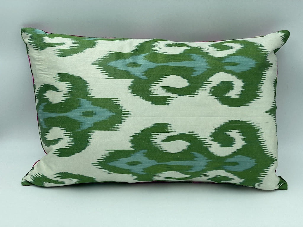 Velvet Double IKAT Silk Back Cushion Cover (60*40) CM - Fuschia Green