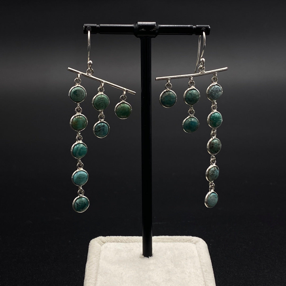 Handmade Silver Earrings Raw Stones  -Turquoise Waterfall