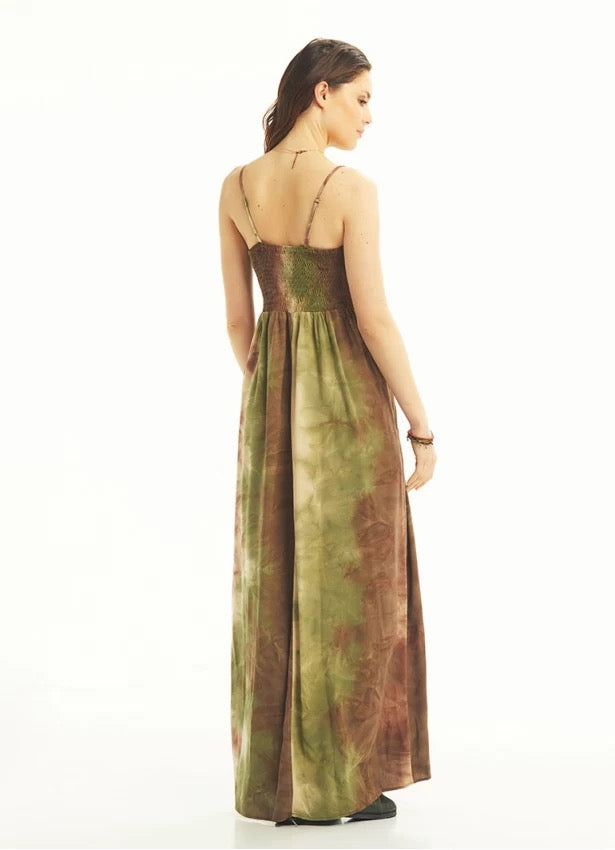 Batik Strapless Tie Dye Long Dress - Earth