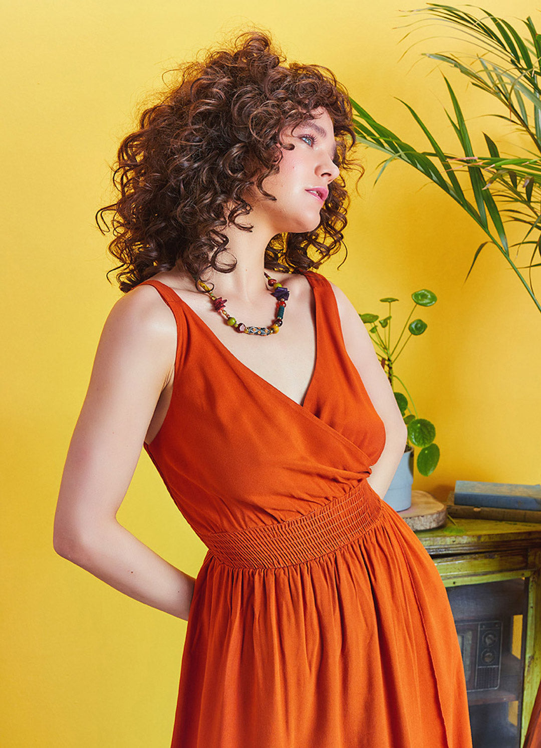 Double Breasted Collar Layered Dress - Brick Orange