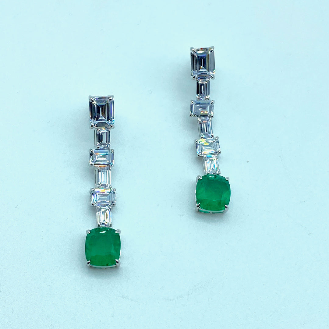 Dangle Push-Pin Crystal Emerald - Sterling Silver Emerald Earring