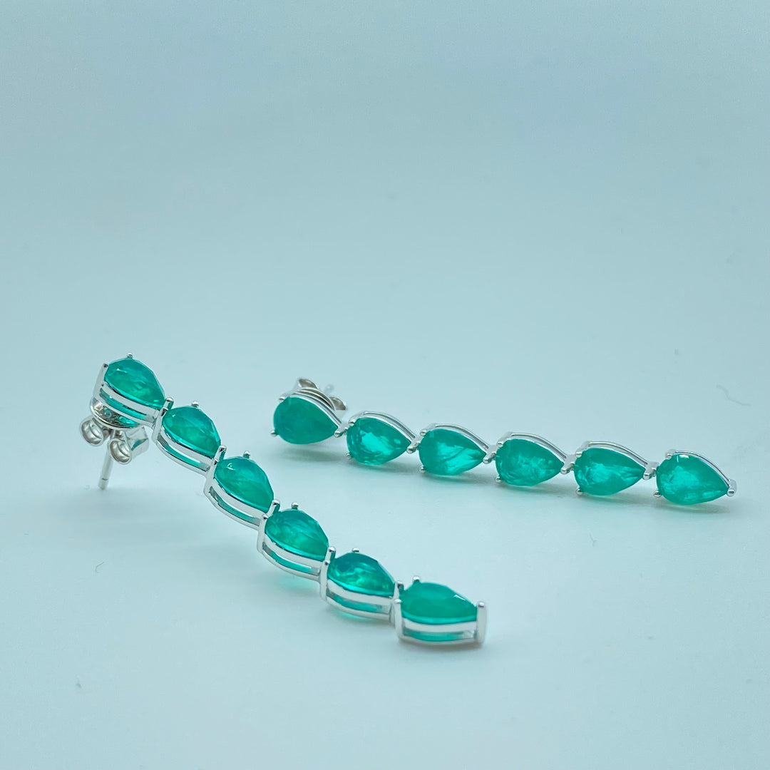 Tear Emerald Symmetry Dangle Push-Pin Earring - Sterling Silver Emerald Earring