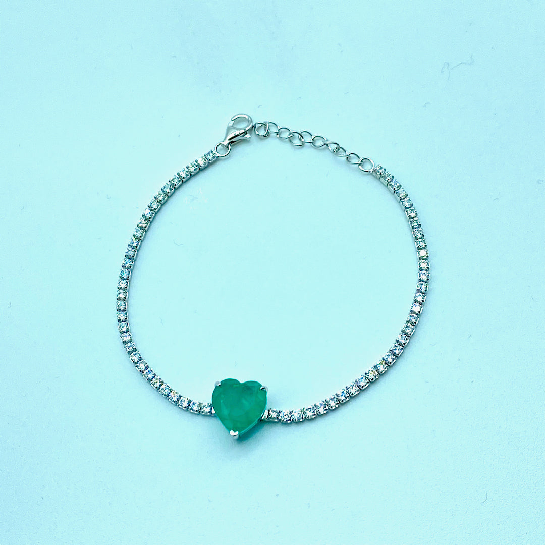 Small Heart Emerald Bracelet - Sterling Silver Emerald Bracelet
