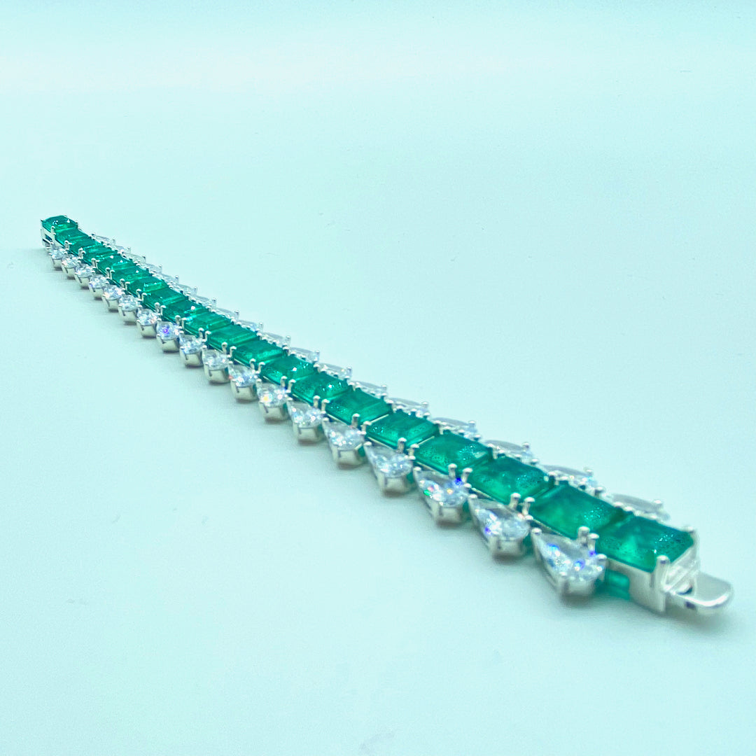 Emerald Braclet Thick Gems - Sterling Silver Emerald Bracelet