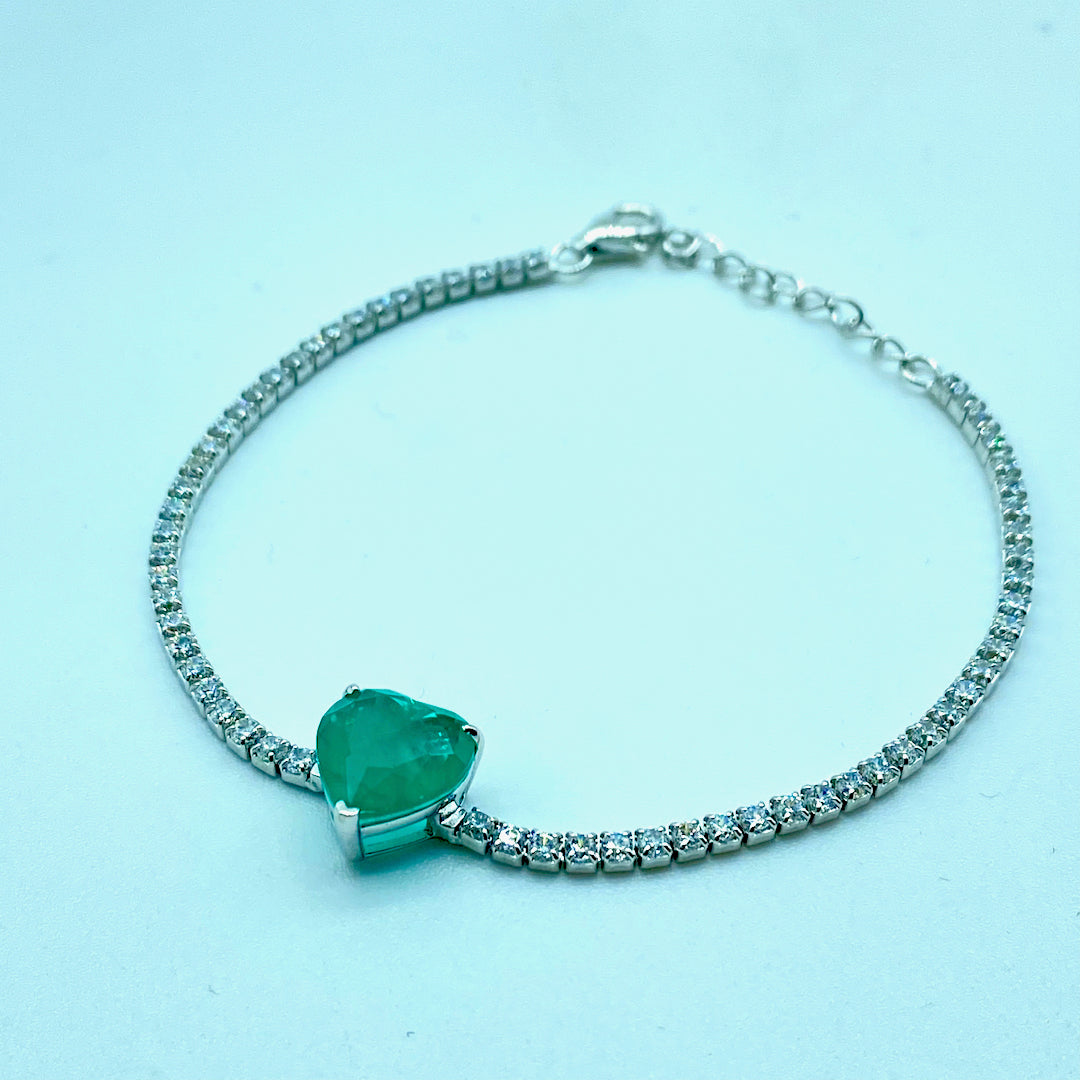 Small Heart Emerald Bracelet - Sterling Silver Emerald Bracelet