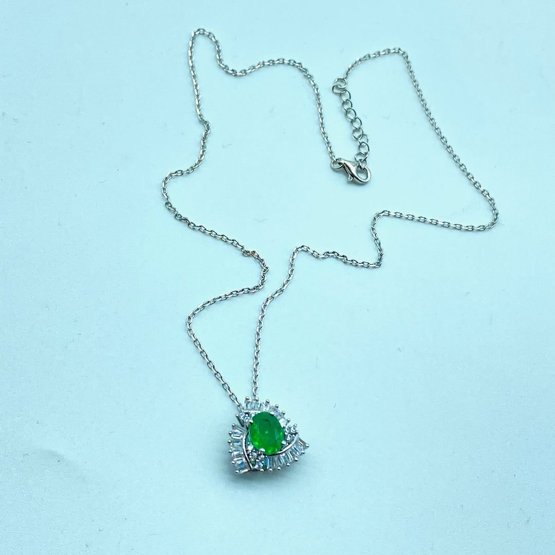 Trifacta Emerald Necklace - Sterling Silver Synth Emerald