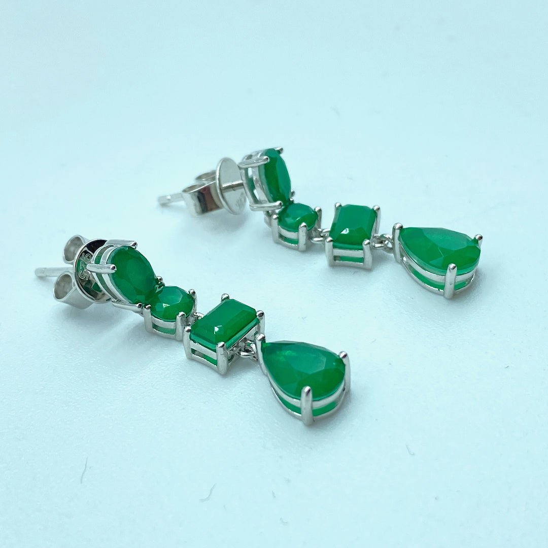 Simple Dangle Small Emerald Earring Push-Pin - Sterling Silver Emerald Earring