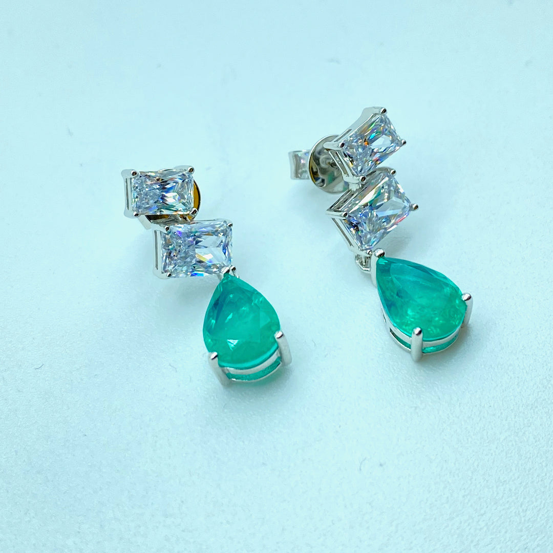 Simple Tear Drop Emerald Push-Pin Earring - Sterling Silver Emerald Earring