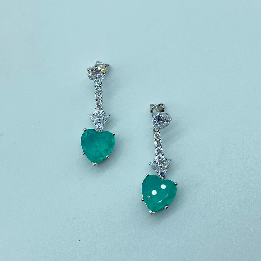 Emerald Heart Dangle Push-Pin Earring Sterling Silver