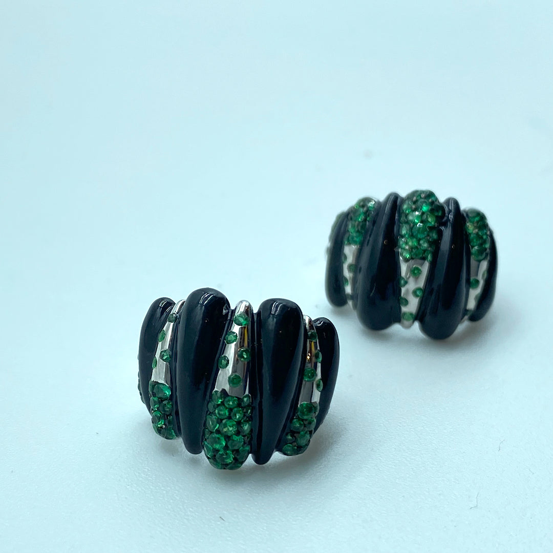 Black Onyx Hugger Earring Latch On - Sterling Silver Emerald Earring