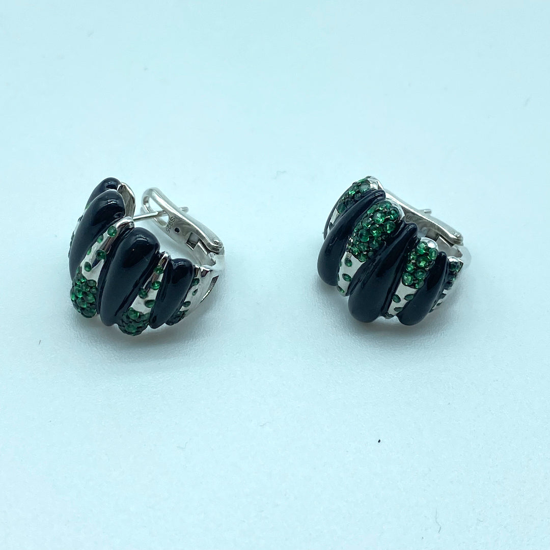 Black Onyx Hugger Earring Latch On - Sterling Silver Emerald Earring