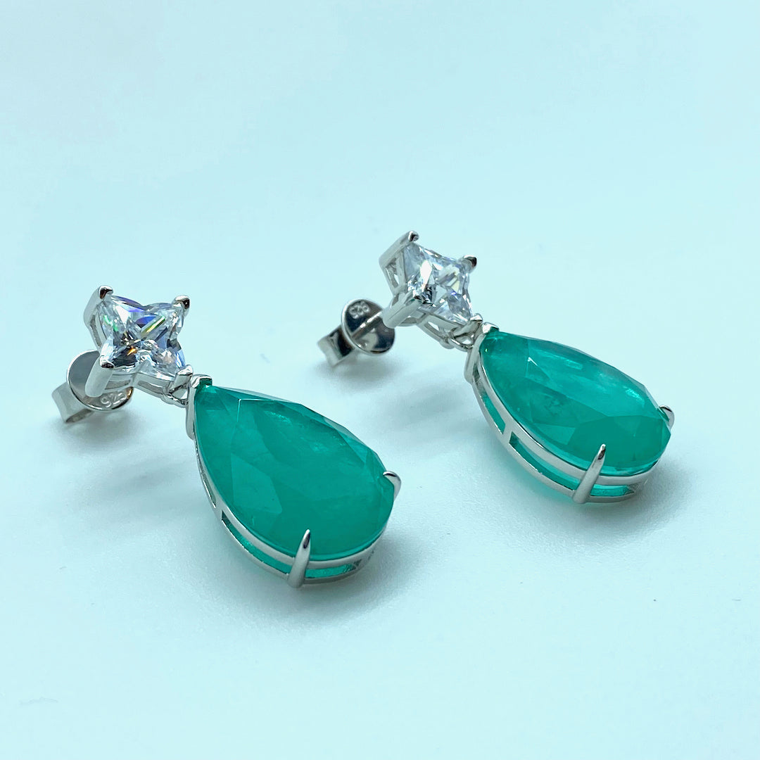 Tear Drop Emerald Earring Push-Pin - Sterling Silver Emerald Earring