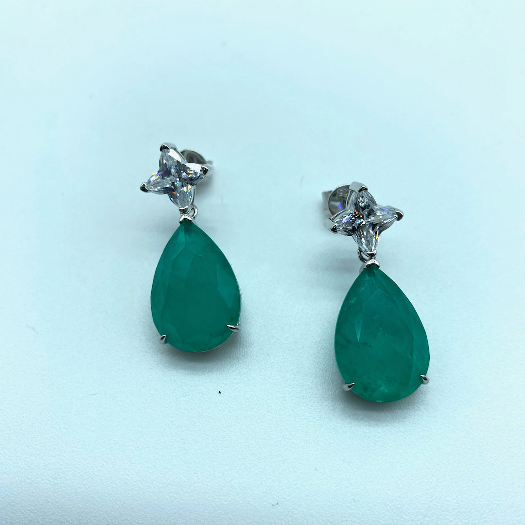 Tear Drop Emerald Earring Push-Pin - Sterling Silver Emerald Earring