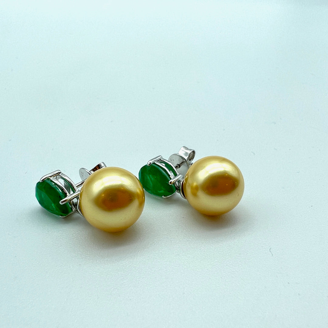 Amber Pearl Emerald Push-Pin Earring - Sterling Silver Emerald Earring