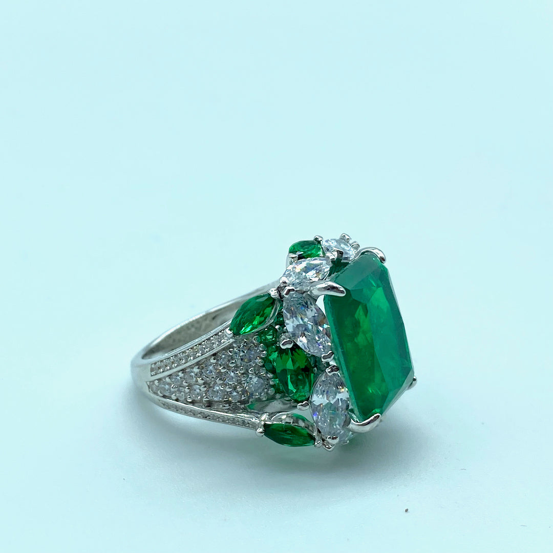 Double Layer Emerald Size 7 - Sterling Silver Emerald Ring
