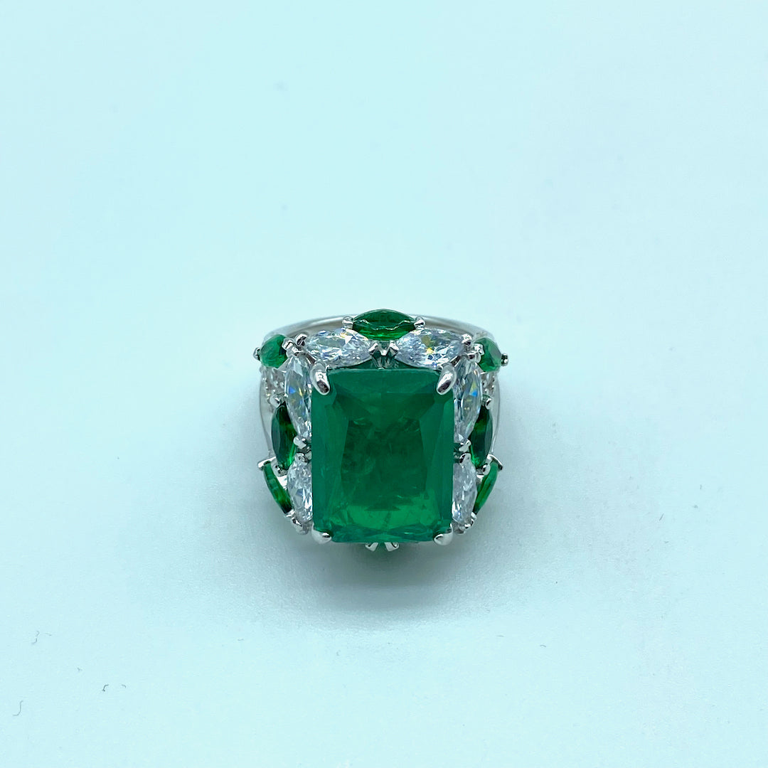 Double Layer Emerald Size 7 - Sterling Silver Emerald Ring