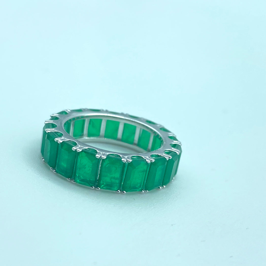 Round Emerald Ring Small Squares Size 7 & 8  - Sterling Silver Emerald Ring