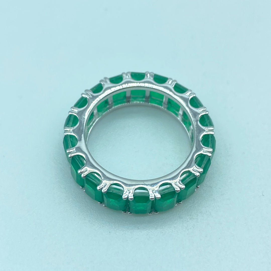 Round Emerald Ring Small Squares Size 7 & 8  - Sterling Silver Emerald Ring