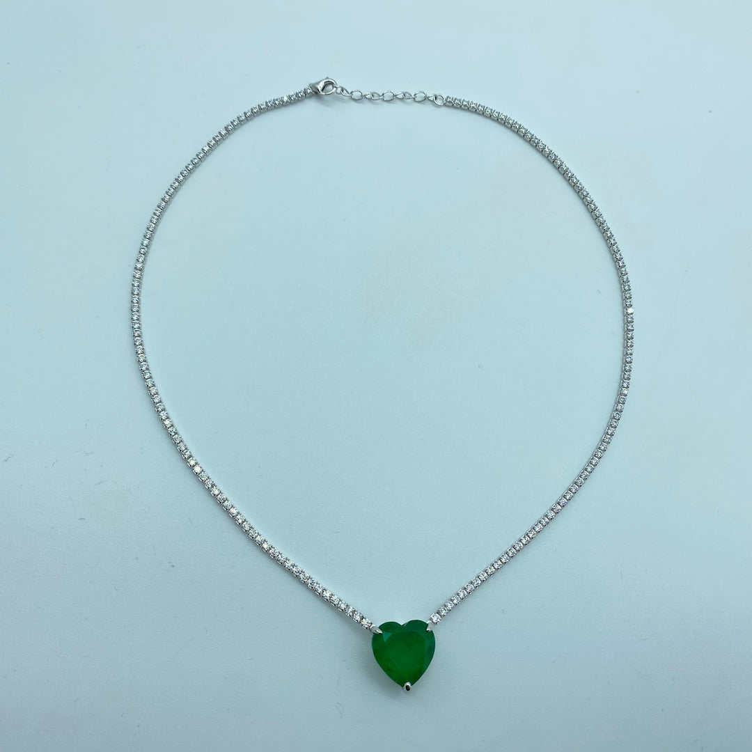 Emerald Heart Necklace - Sterling Silver Synth Emerald
